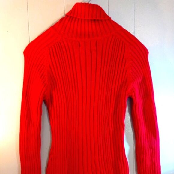 Vintage Thick Red  Cable Knit Women's Cherry Red Turtle Neck Sweater Sz M - Picture 4 of 8